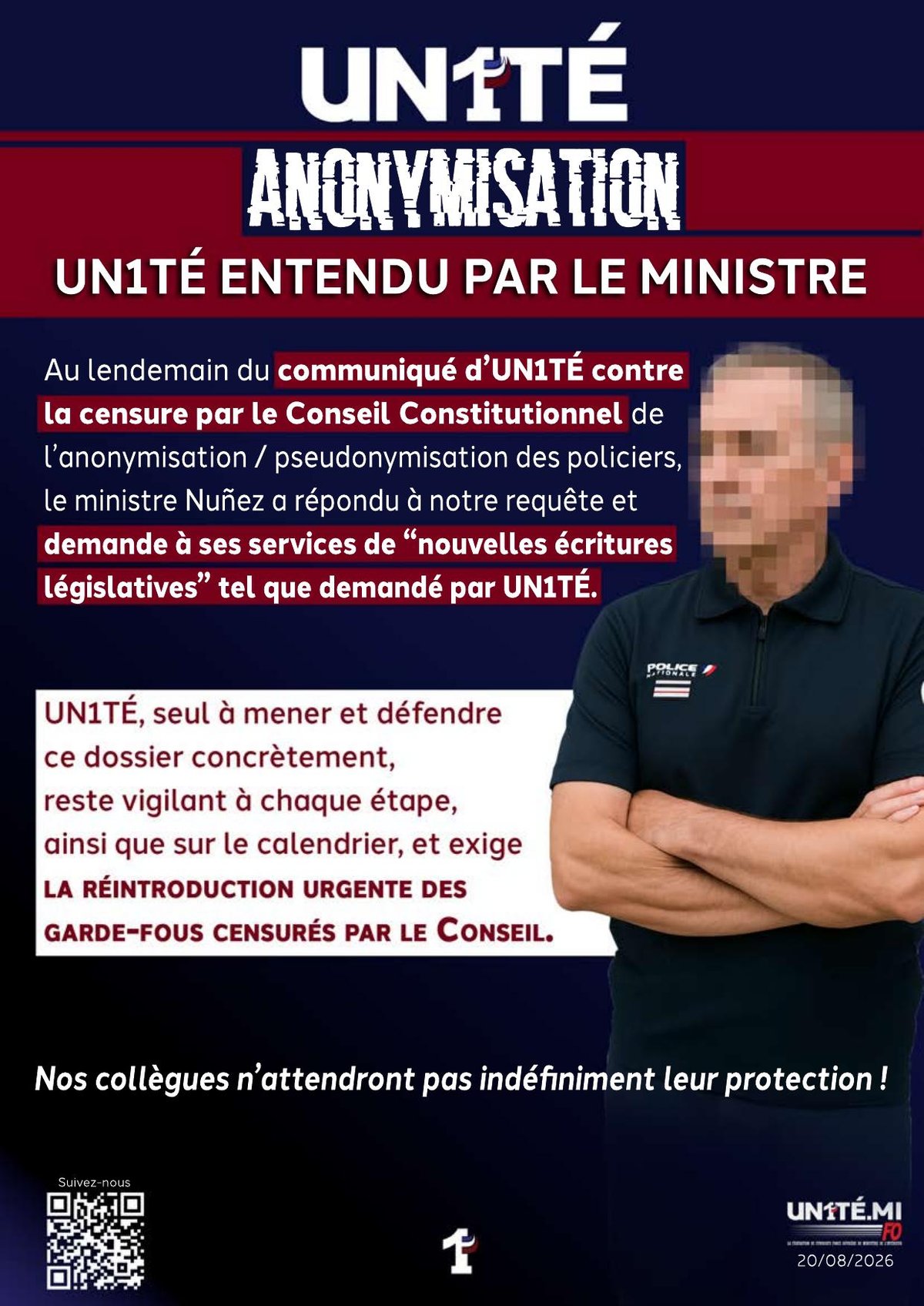 ANONYMISATION : UN1TÉ entendu par le ministre