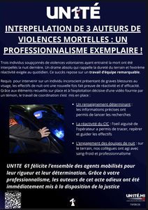 Aperçu — Interpellation de 3 auteurs de violences mortelles : un professionnalisme exemplaire !