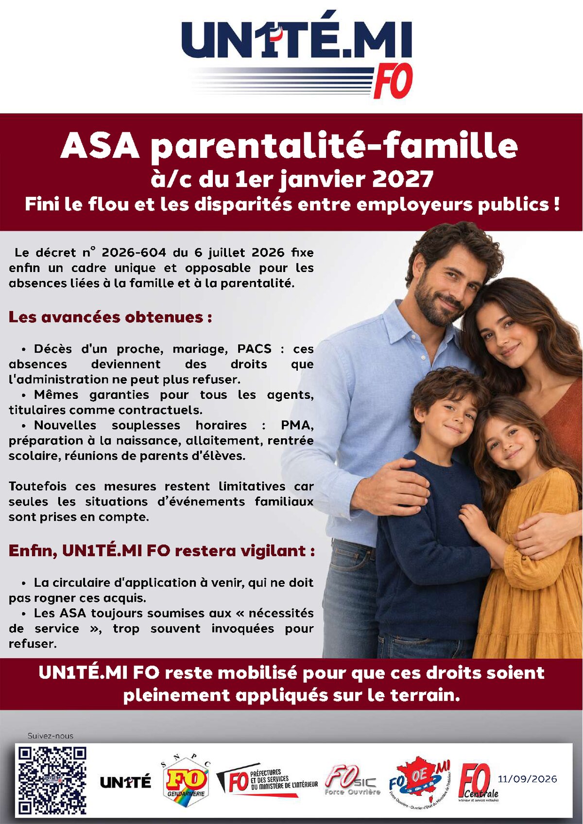 ASA parentalité-famille à/c du 1er janvier 2027 Fini le flou et les disparités entre employeurs publics !