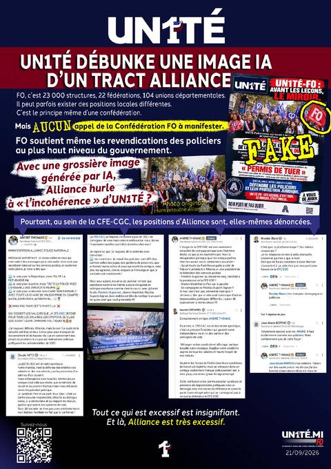 Aperçu — UN1TÉ débunke une image IA d’un tract Alliance