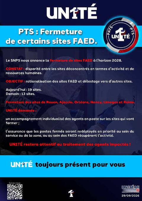 Aperçu — PTS : Fermeture de certains sites FAED