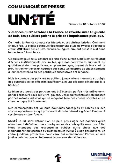 Aperçu — Violences du 17 octobre : la France se réveille avec la gueule de bois