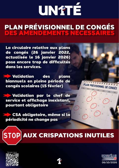 Aperçu — Plan prévisionnel de congés - DES AMENDEMENTS NÉCESSAIRES