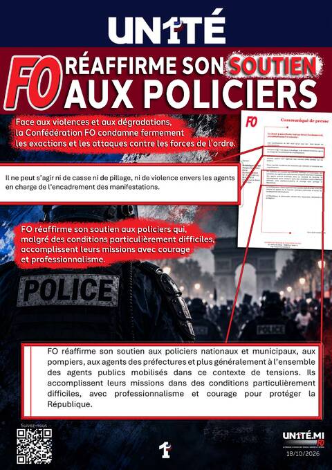 Aperçu — Force Ouvrière réaffirme son soutien aux policiers