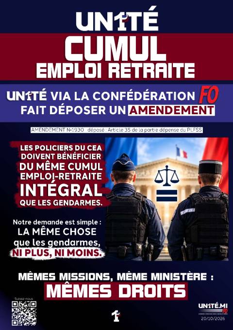 Aperçu — Cumul emploi retraite - UN1TÉ via la confédération FO fait déposer un AMENDEMENT