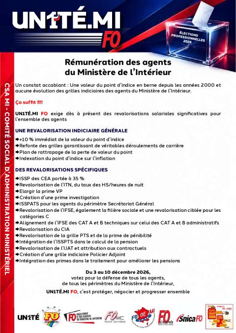 Aperçu — Rémunération des agents du Ministère de l’Intérieur