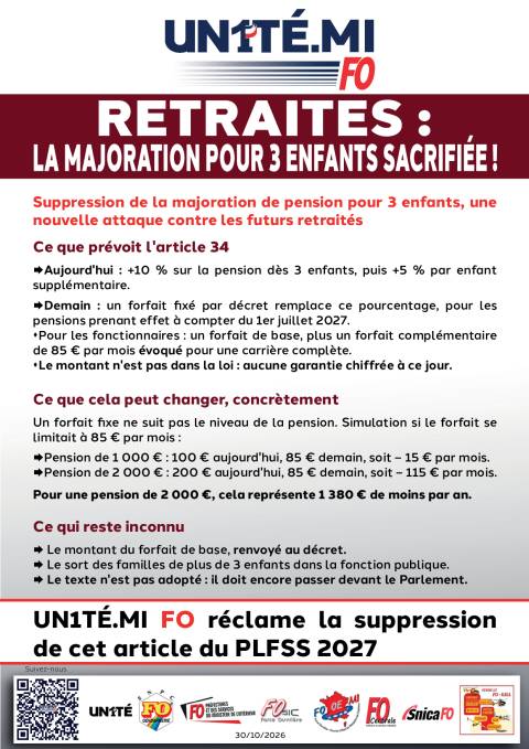 Aperçu — RETRAITES : LA MAJORATION POUR 3 ENFANTS SACRIFIÉE !